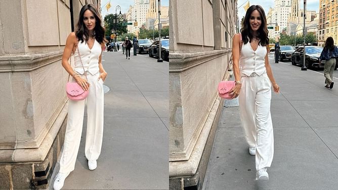 Kyle Busch’s wife Samantha turns heads in an all-white dress, bringing her Italy trip style to Charlotte racetrack
