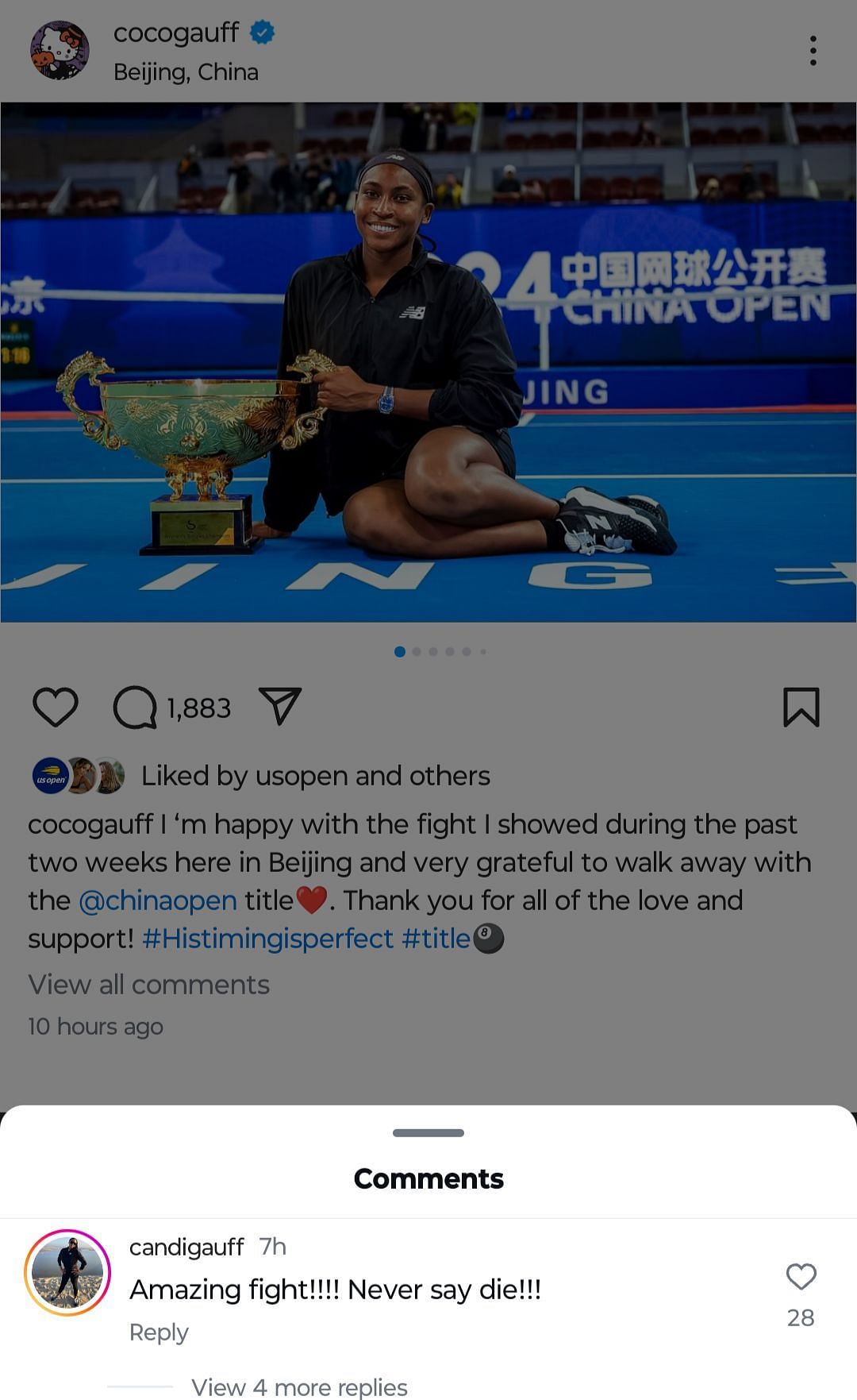 Screengrab of Candi Gauff&#039;s comment on Coco Gauff&#039;s Instagram post (@cocogauff)