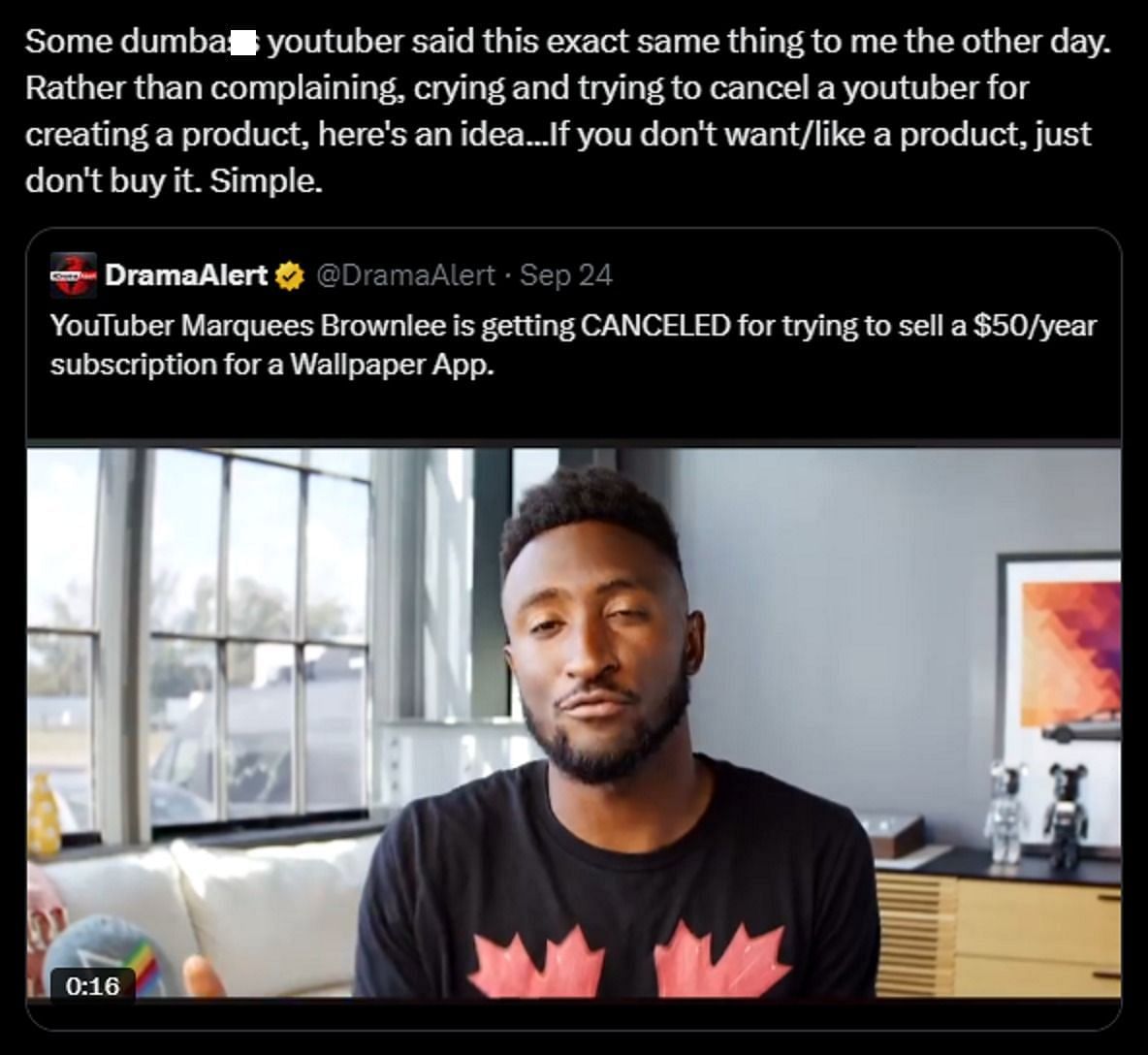 KSI&#039;s response to those criticizing Marques Brownlee&#039;s wallpaper app (Image via X/KSI)