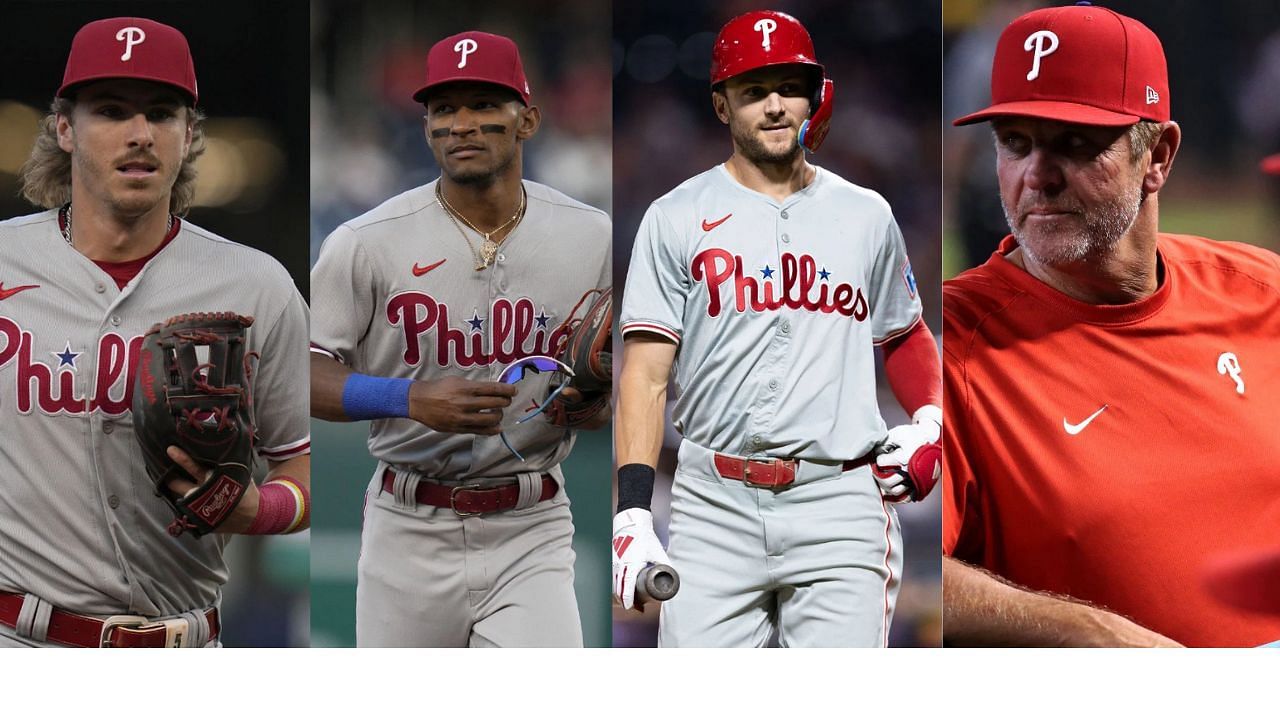 (Left to Right) Bryson Stott, Johan Rojas, Trea Turner and Rob Thompson (Images from - Getty)