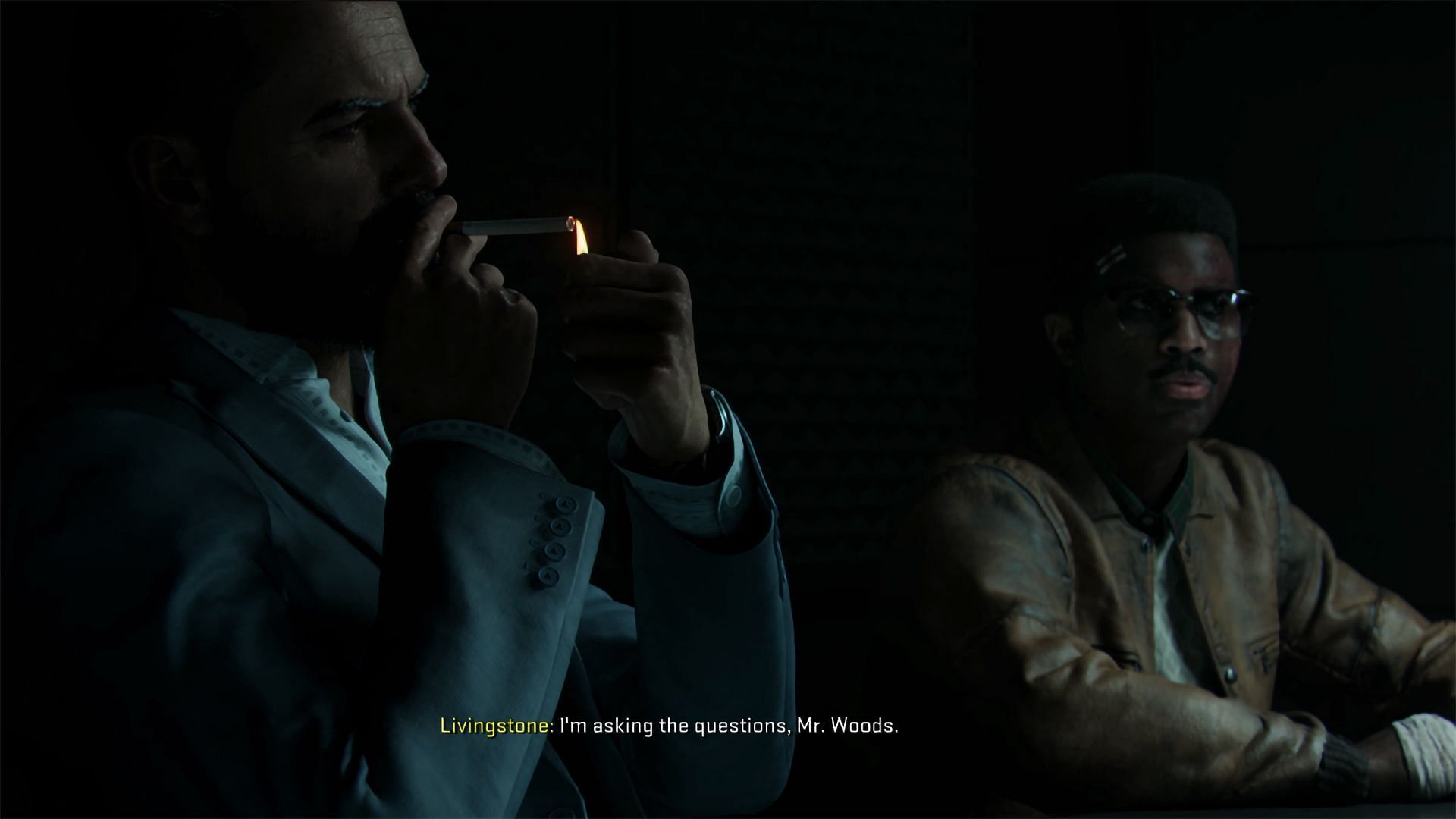 Woods and Marshall in the CIA interrogation room in the Black Ops 6 Campaign (Image via Activision)