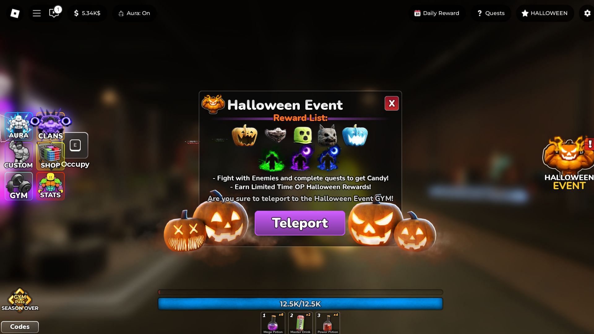 Players can teleport to the Halloween Gym (Image via Roblox)