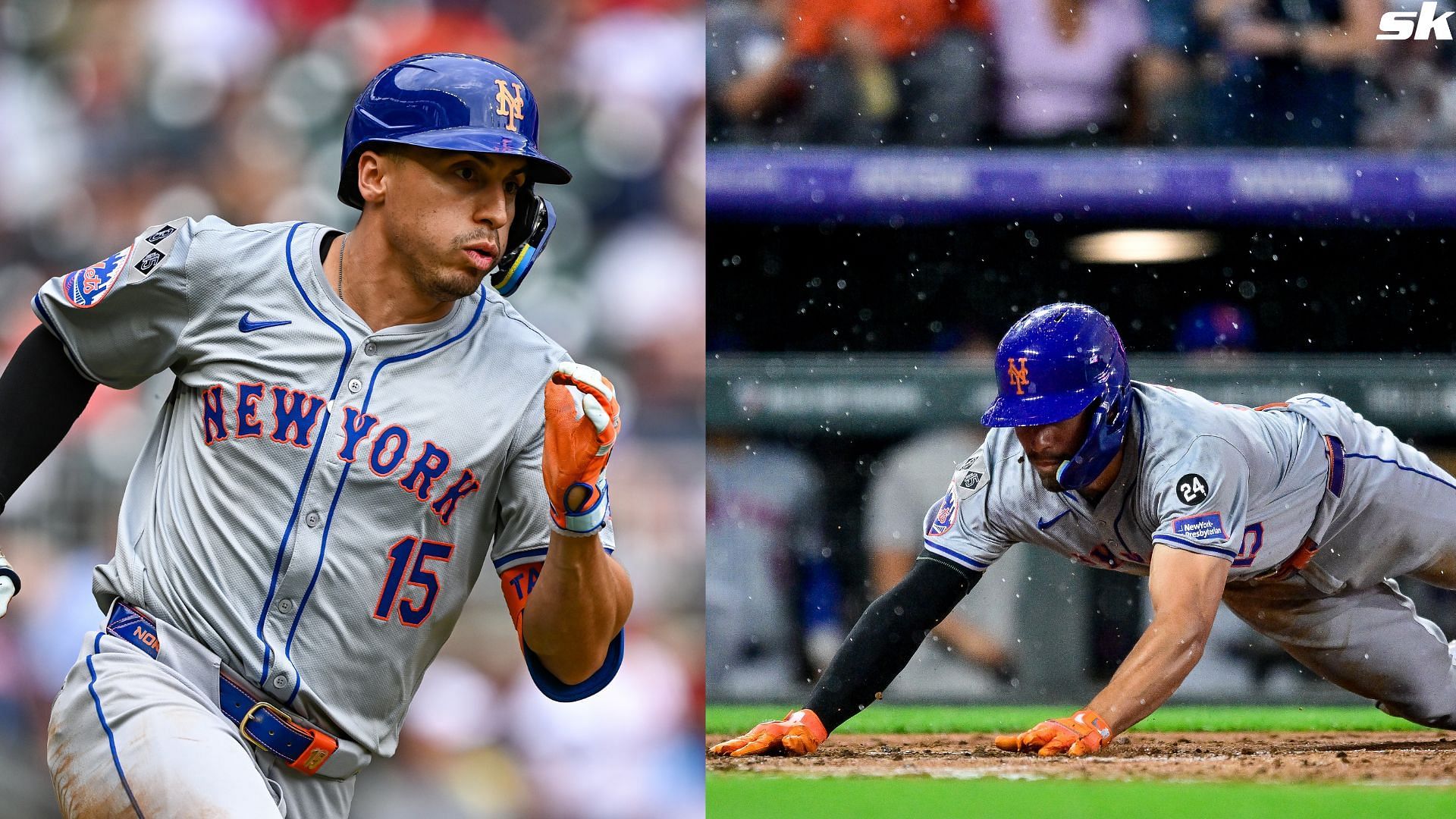 New York Mets right fielder Tyrone Taylor runs to first base during a MLB game against the Atlanta Braves (Source: Getty)