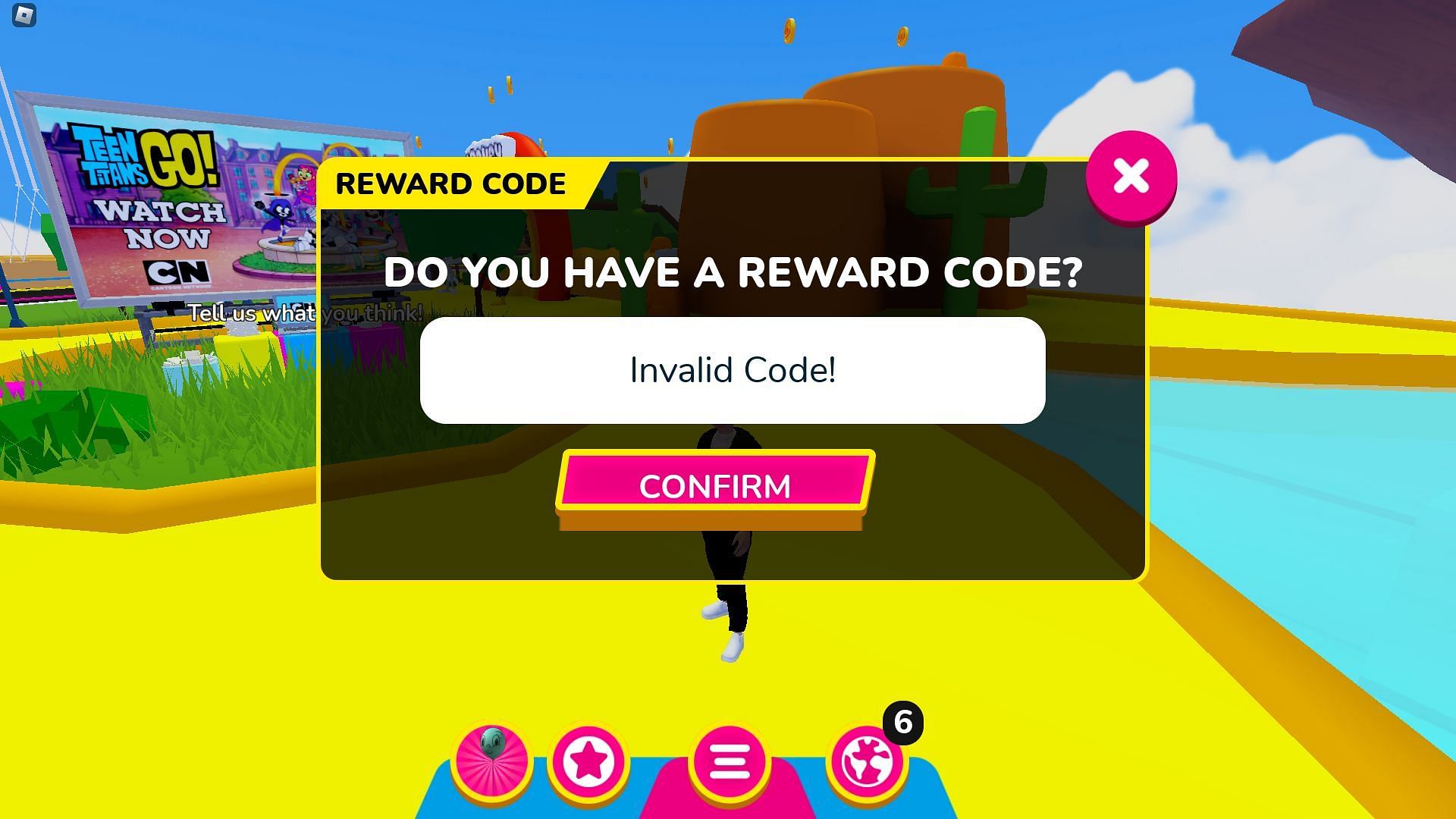 Troubleshoot codes in Cartoon Network Game On (Image via Roblox)