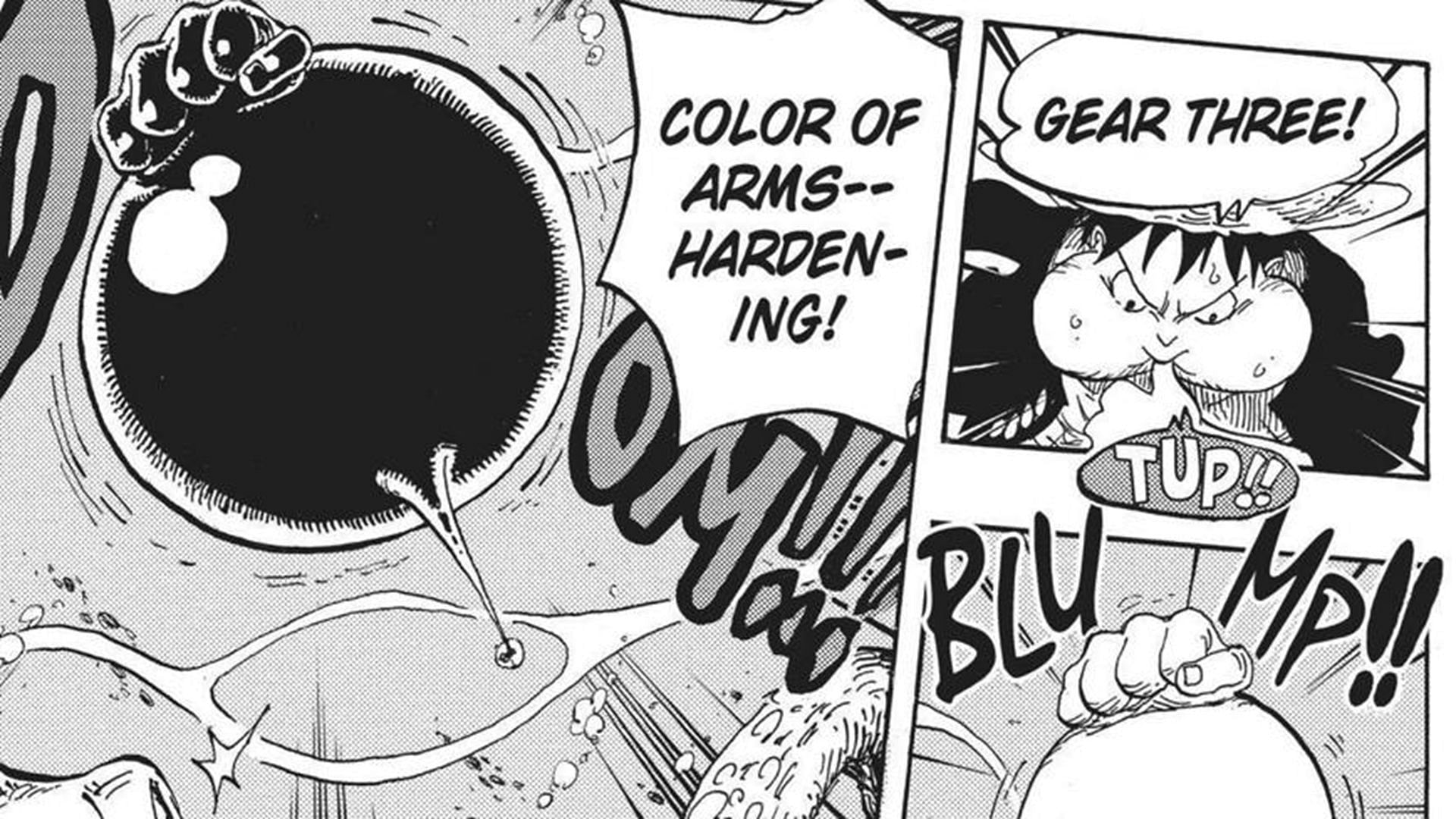 Luffy using Armament Haki Hardening (Image via Shueisha)