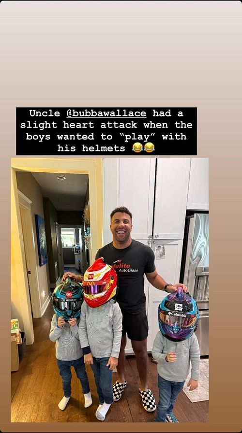 Bubba Wallace having a slight heart attack (Source: Amanda Wallace's Instagram Story)