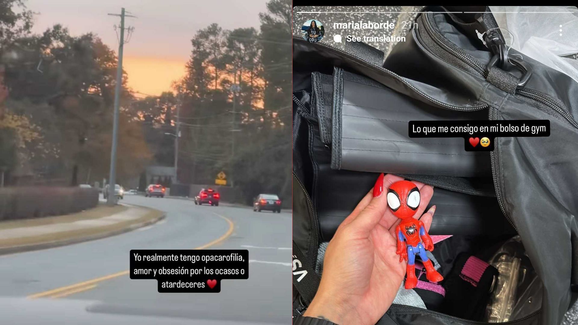 Further Instagram stories from Maria shared images of the sunset and a Spiderman figurine