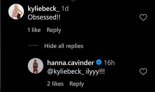 Kylie commented on Hanna's IG post