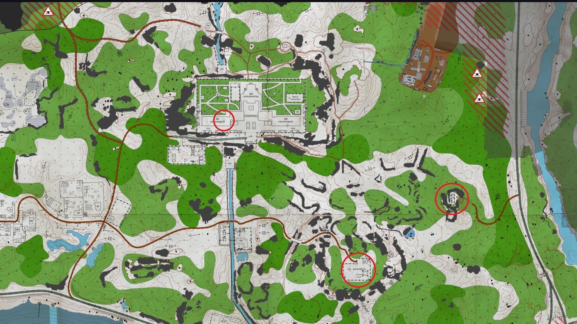 Location of all antennas on Shoreline (Image via Battlestate Games || Map Genie)