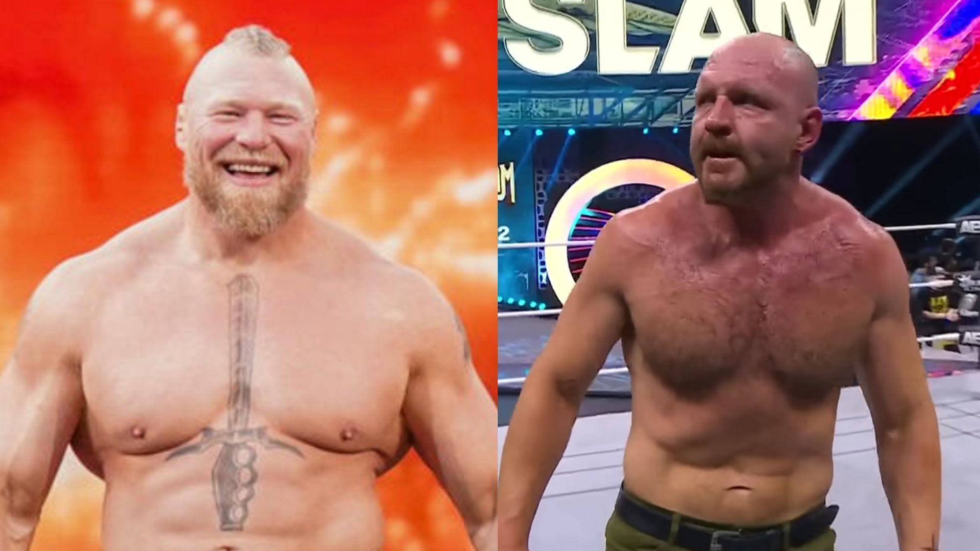 Brock Lesnar and Jon Moxley. (Image via WWE.com and AEW YT) 