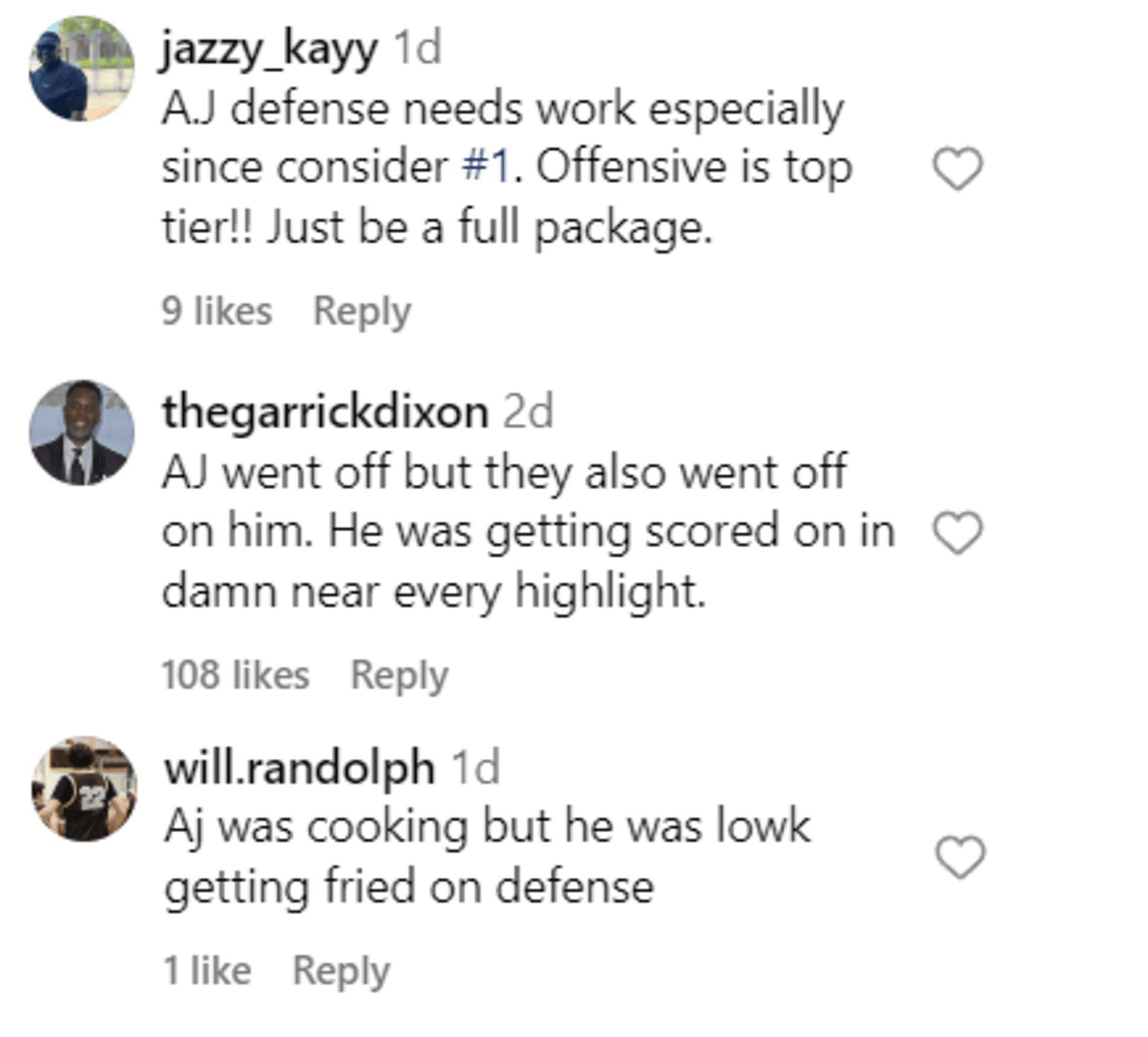 Fans criticize AJ Dybantsa&#039;s defense (Source: Instagram/@slam_hs)