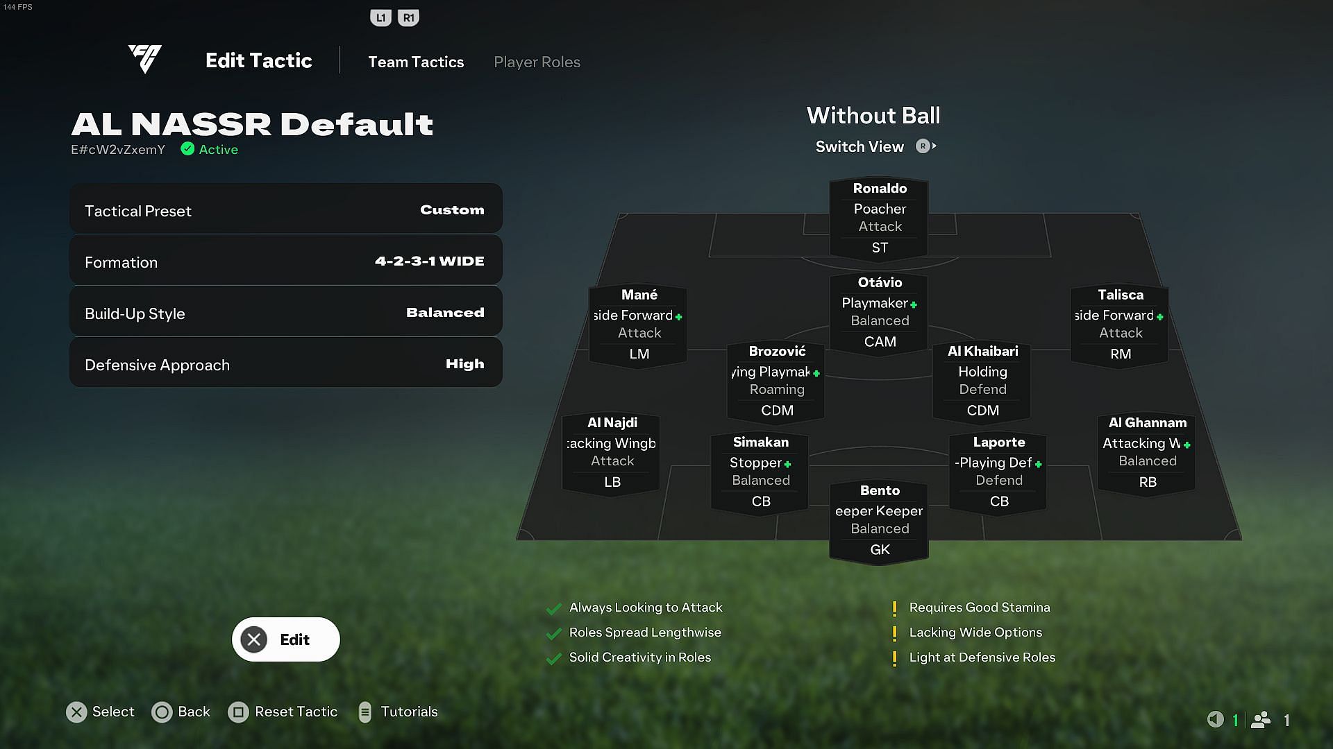 Best custom tactics to use for Al-Nassr (Image via EA Sports)