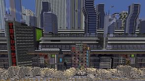 Minecraft player builds large futuristic city inspired by Cyberpunk and Halo