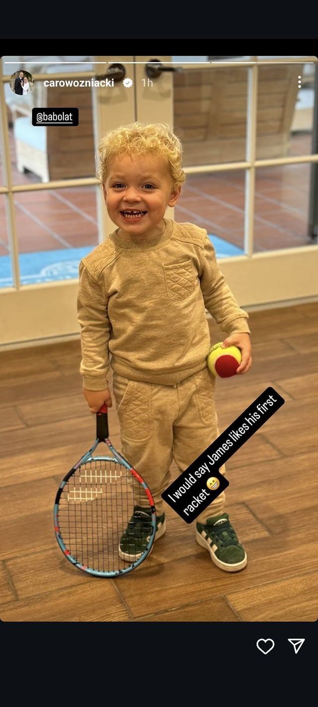 Baby With Racket PICTURE: Caroline Wozniacki's baby son James emulates her; adorably ...