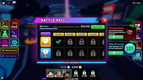 The battlepass has both free and premium versions (Image via Roblox)