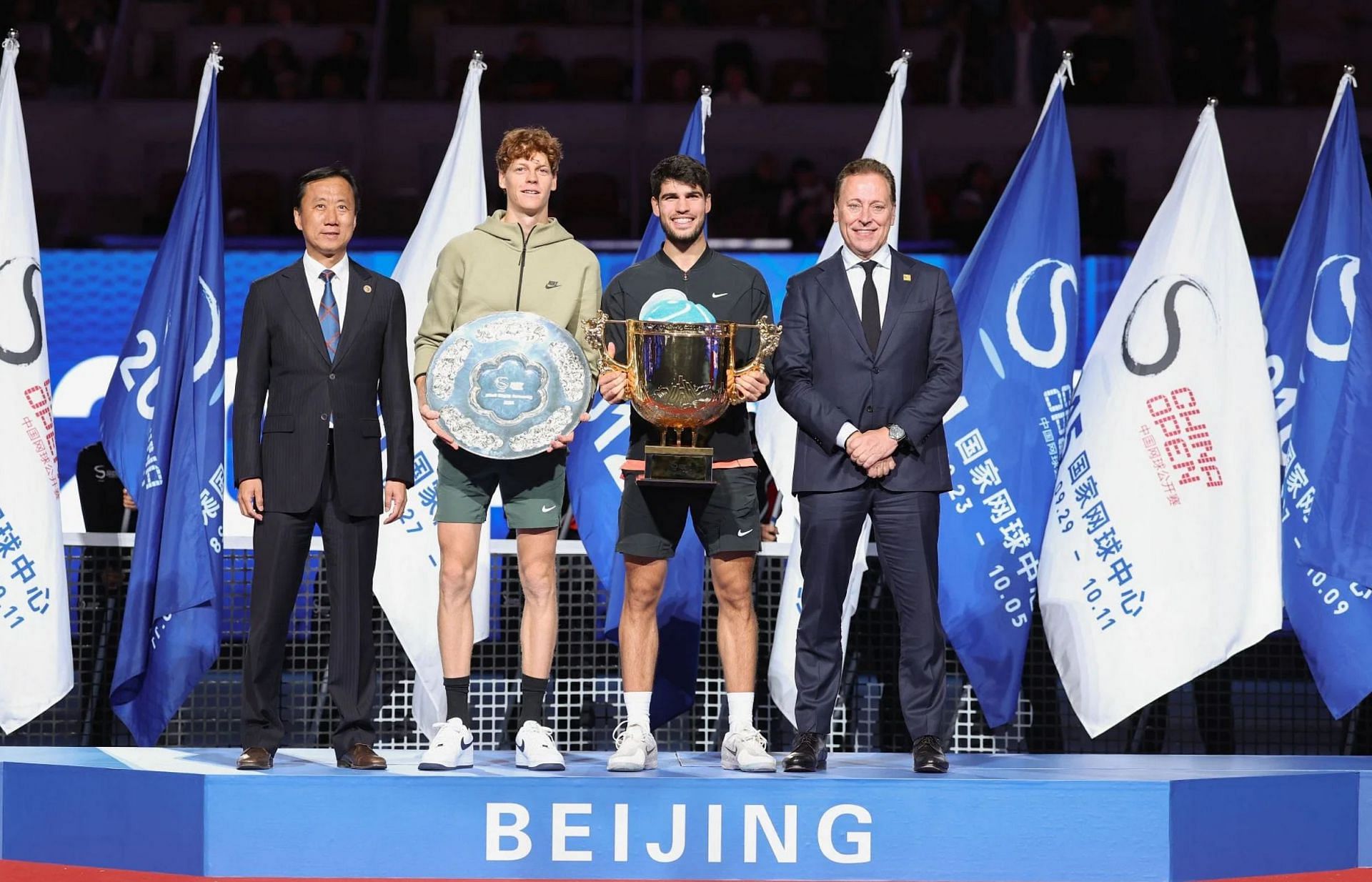 Jannik Sinner (center left) and Carlos Alcaraz (center right) pictured at the 2024 China Open - Image Source: Getty