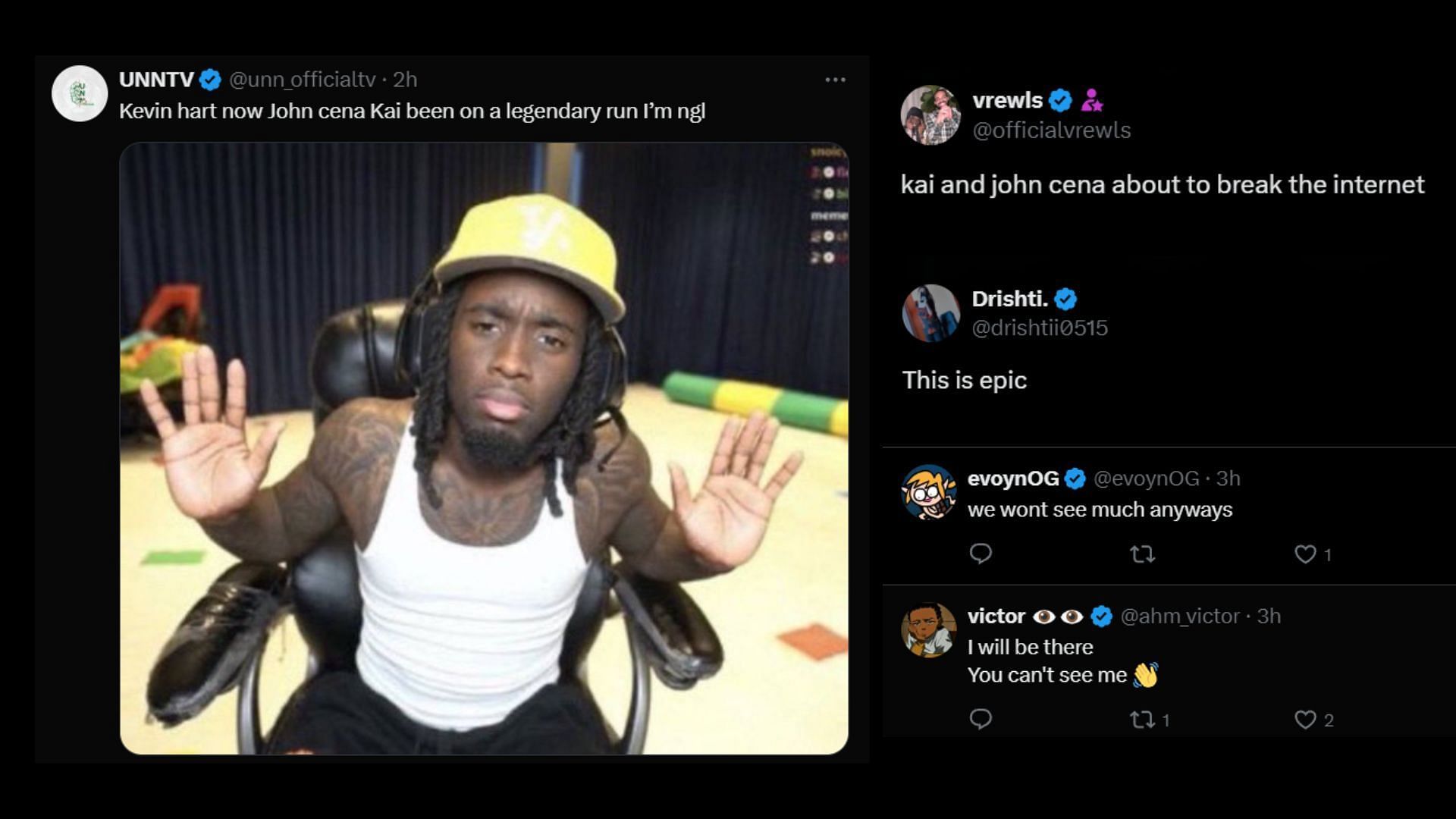 More fan reactions from a post on X, fans in general seemed to anticipate a stream collaboration between John Cena and Cenat (Images via @FearedBuck/X)