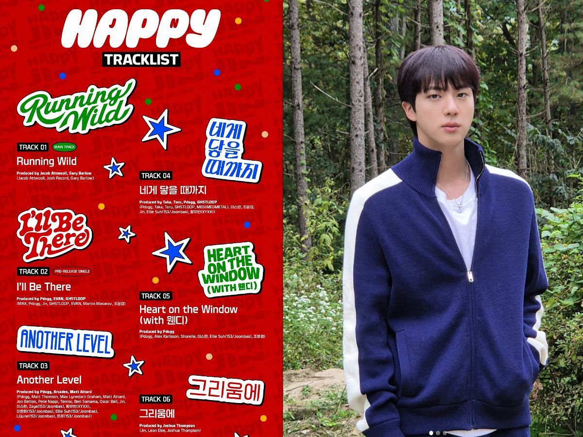 BTS&#039; Jin&#039;s HAPPY tracklist (Image via X/@bighit_music and Instagram/@jin)