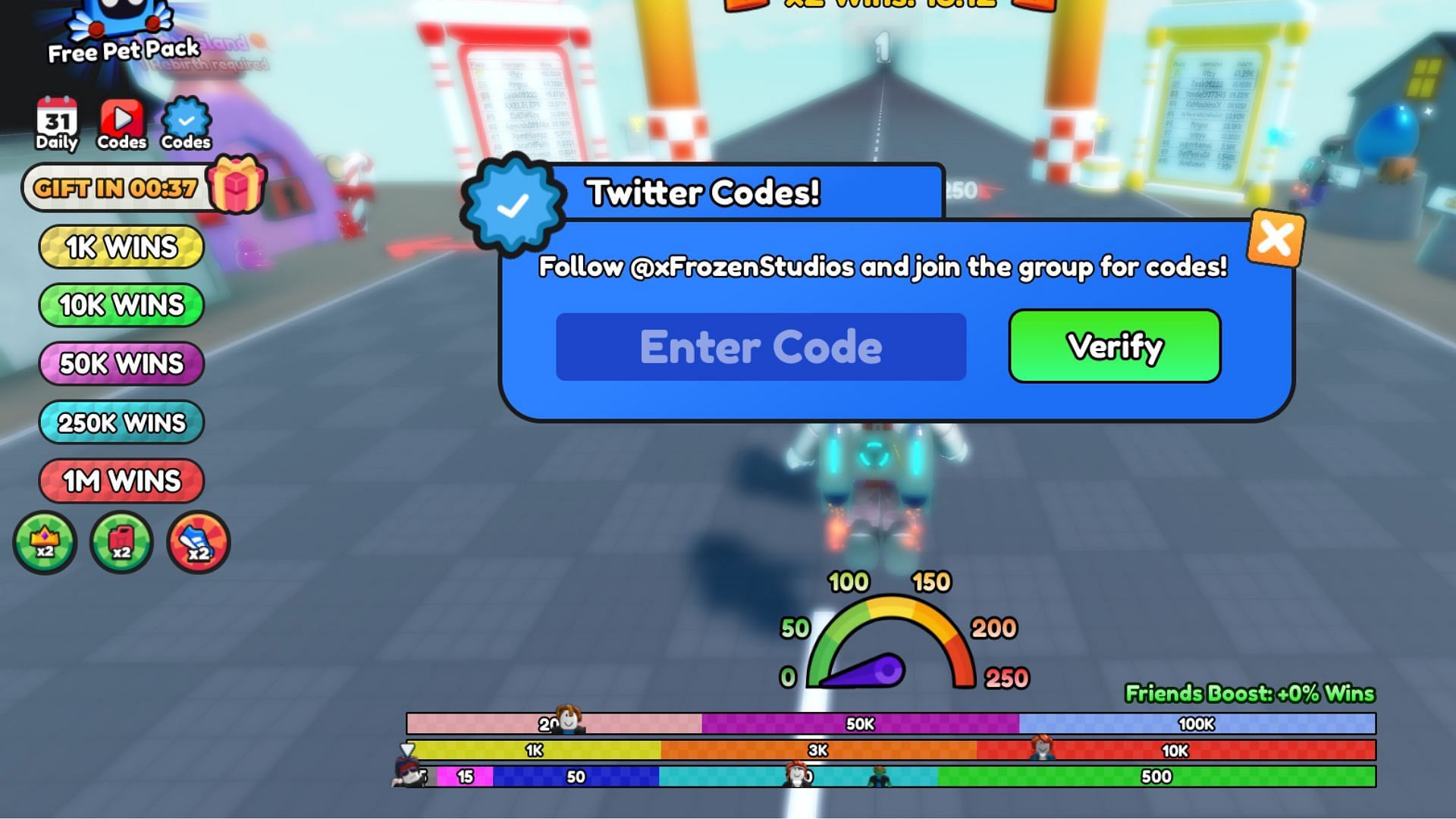 Redeem codes in Speed Race (Image via Roblox)