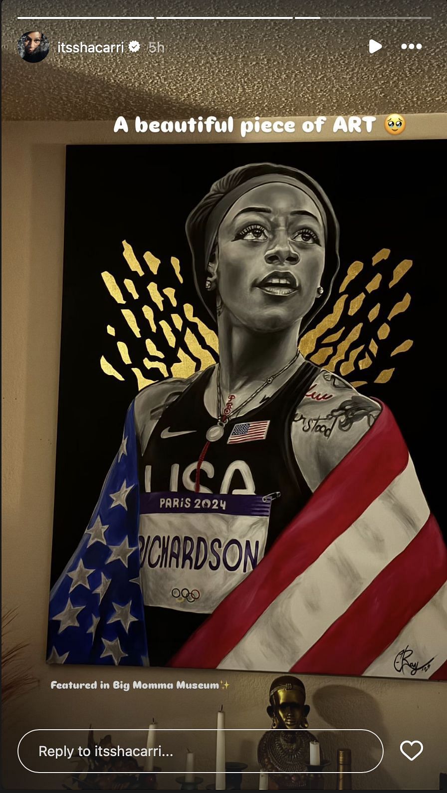 Sha&#039;Carri Richardson shares a glimpse of the portrait | Instagram @itsshacarri