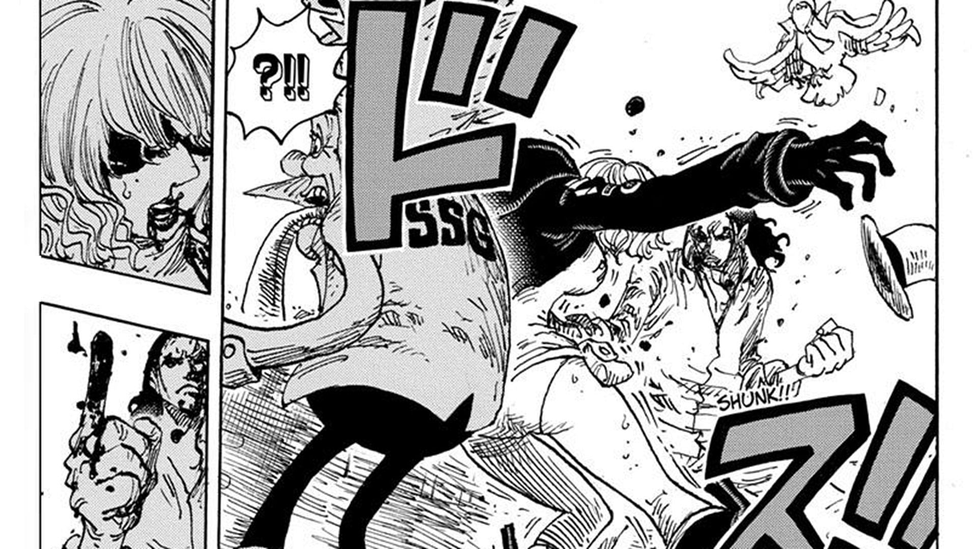 Lucci injures Stussy in One Piece chapter 1091 (Image via Shueisha)