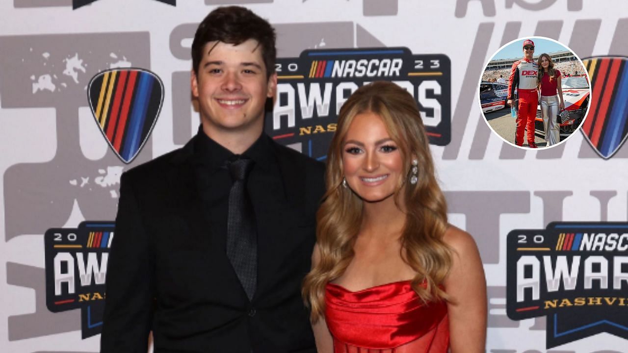 Wood Brothers Racing driver Harrison Burton and fiance Jenna Petty at Charlotte Motor Speedway. ( Source - Getty &amp; (i) Instagram/@jennapetty_ )