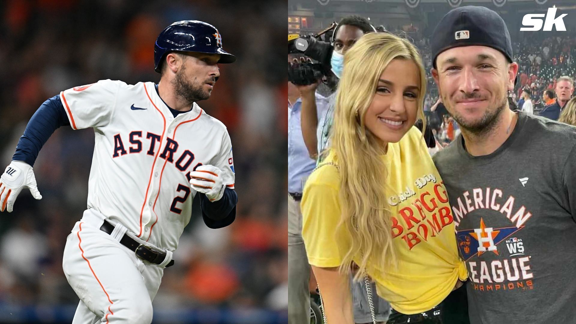 Alex Bregman&rsquo;s wife Regan gets postseason ready in Astros cap, custom necklace, white skirt and chic ensemble