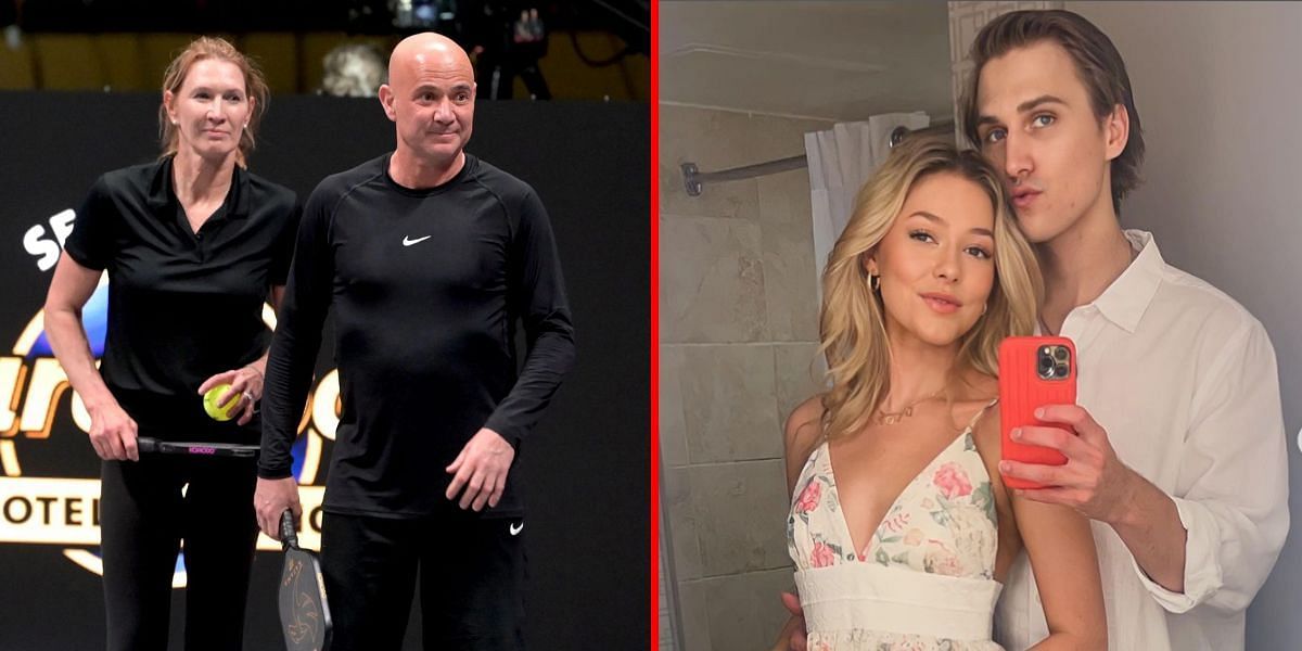 Andre Agassi and Steffi Graf (L), Jaden Agassi and Catherine Holt (R) | Images via: Getty (L) Instagram @jadenagassi (R)