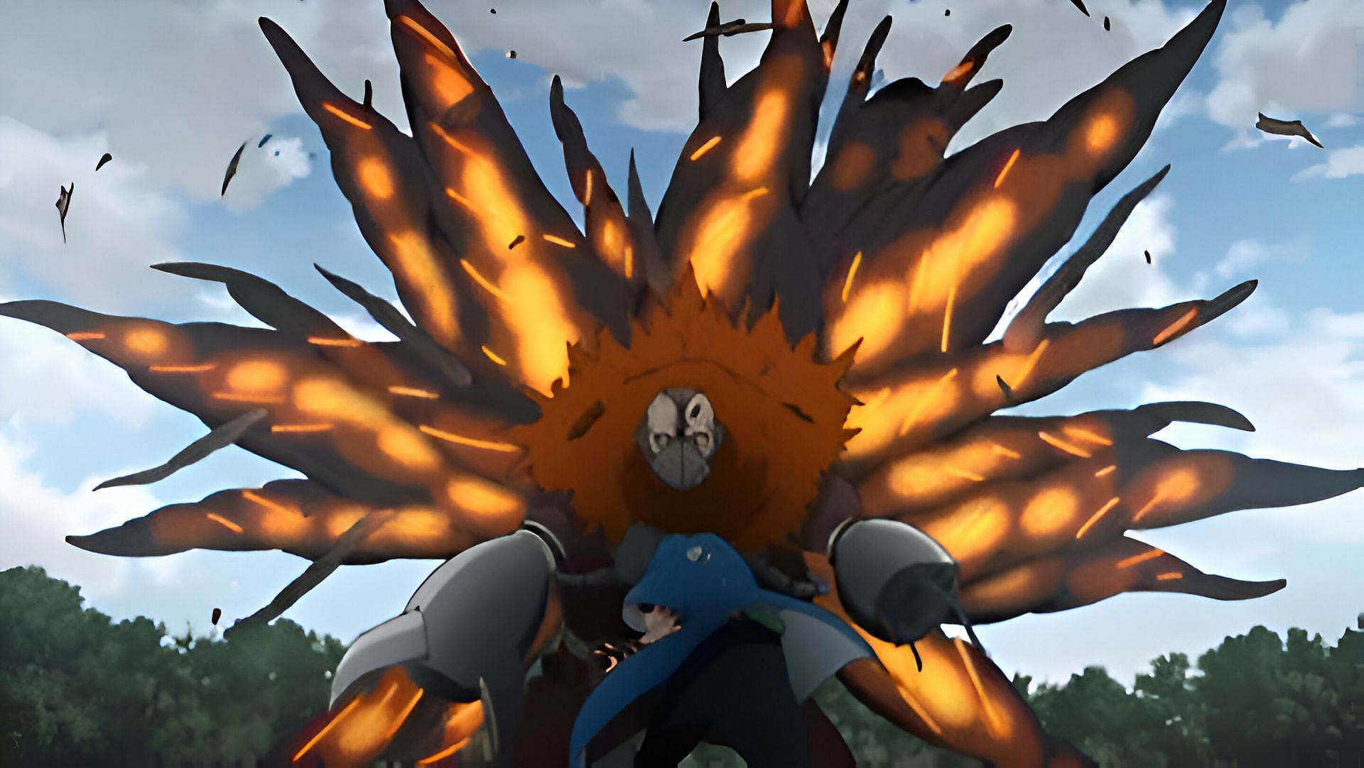 Kawaki&#039;s Thorn Explosion as seen in the anime (Image via Studio Pierrot)