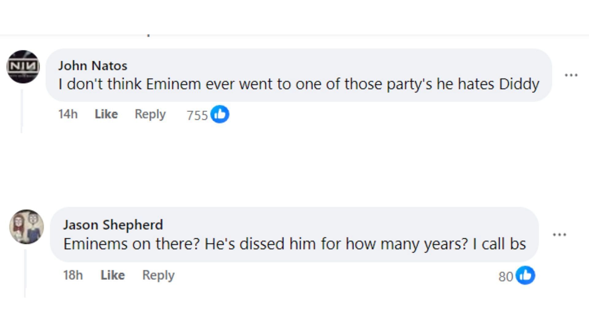 People saying Eminem never attended Diddy parties as they have been longtime rivals. (Image via Facebook)