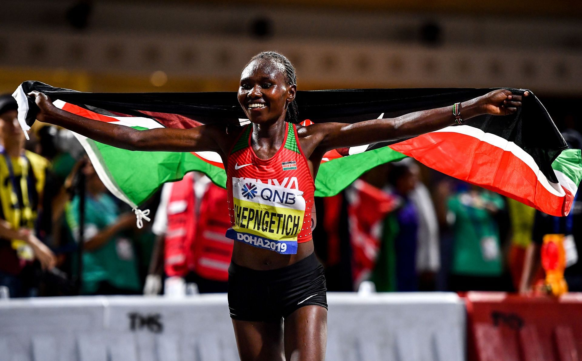 Ruth Chepngetich after winning the marathon at 2019 World Championships [Image Source : Getty]