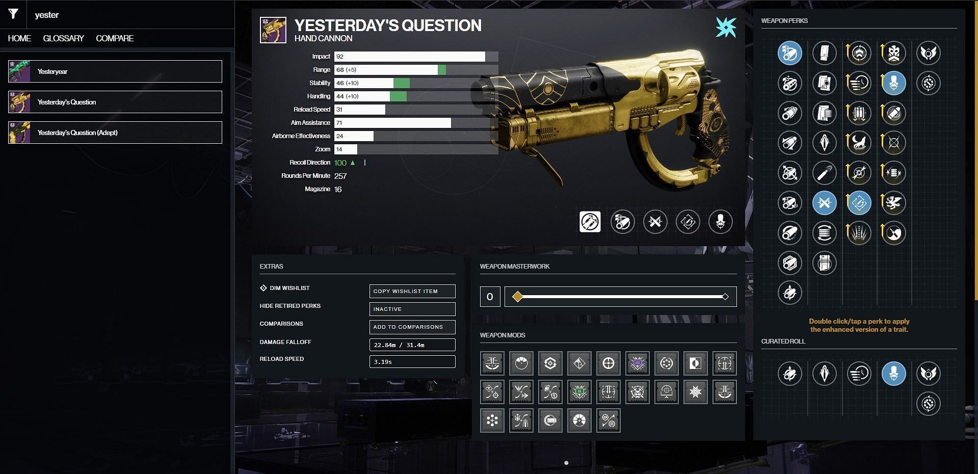 Yesterday&#039;s Question PvP god roll (Image via Bungie)