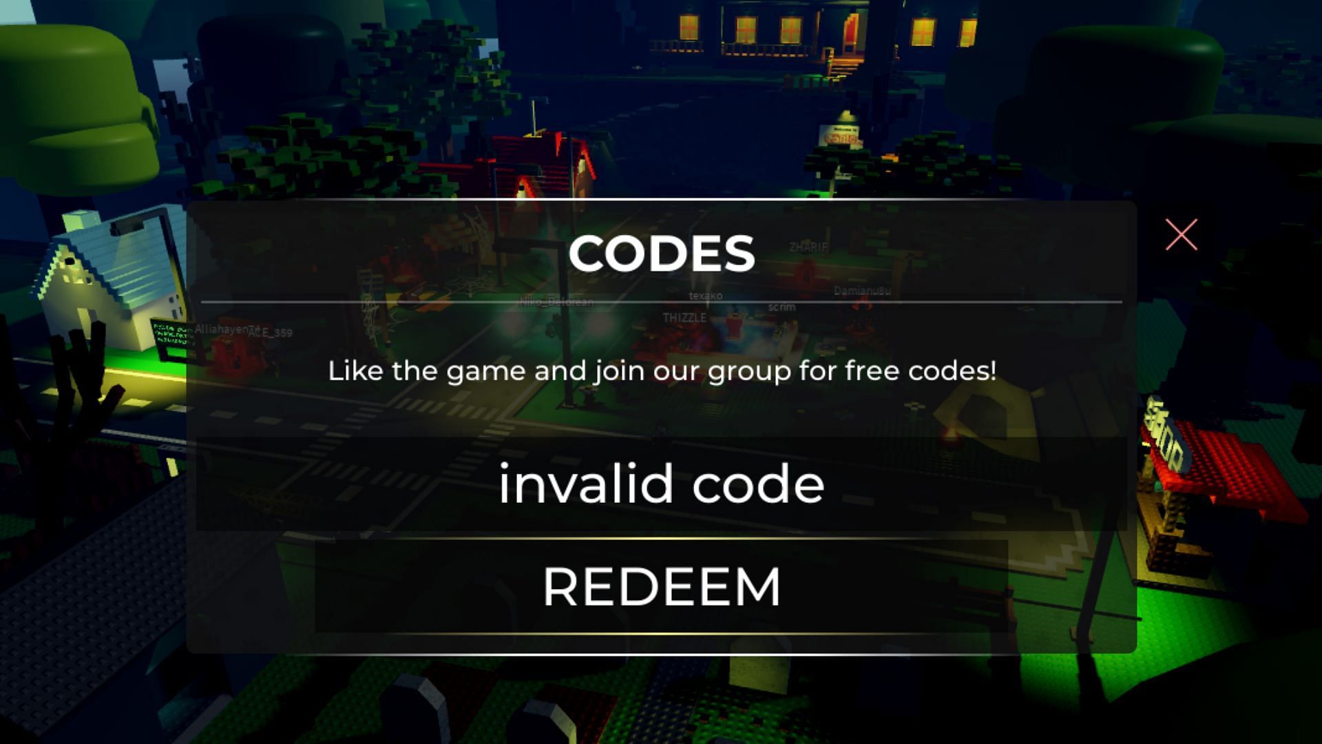 Horrors RNG invalid code issue (Image via Roblox)