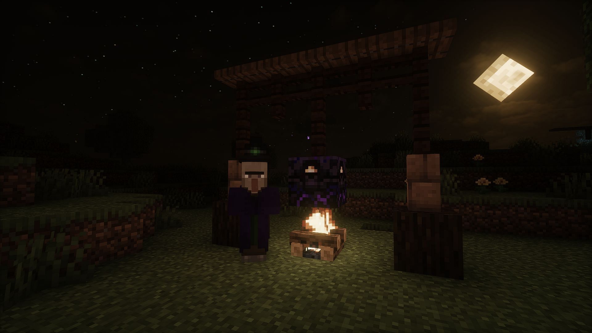 The eerie glow in the dead of the night makes this one of the best Minecraft Halloween decoration builds (Image via Mojang Studios)