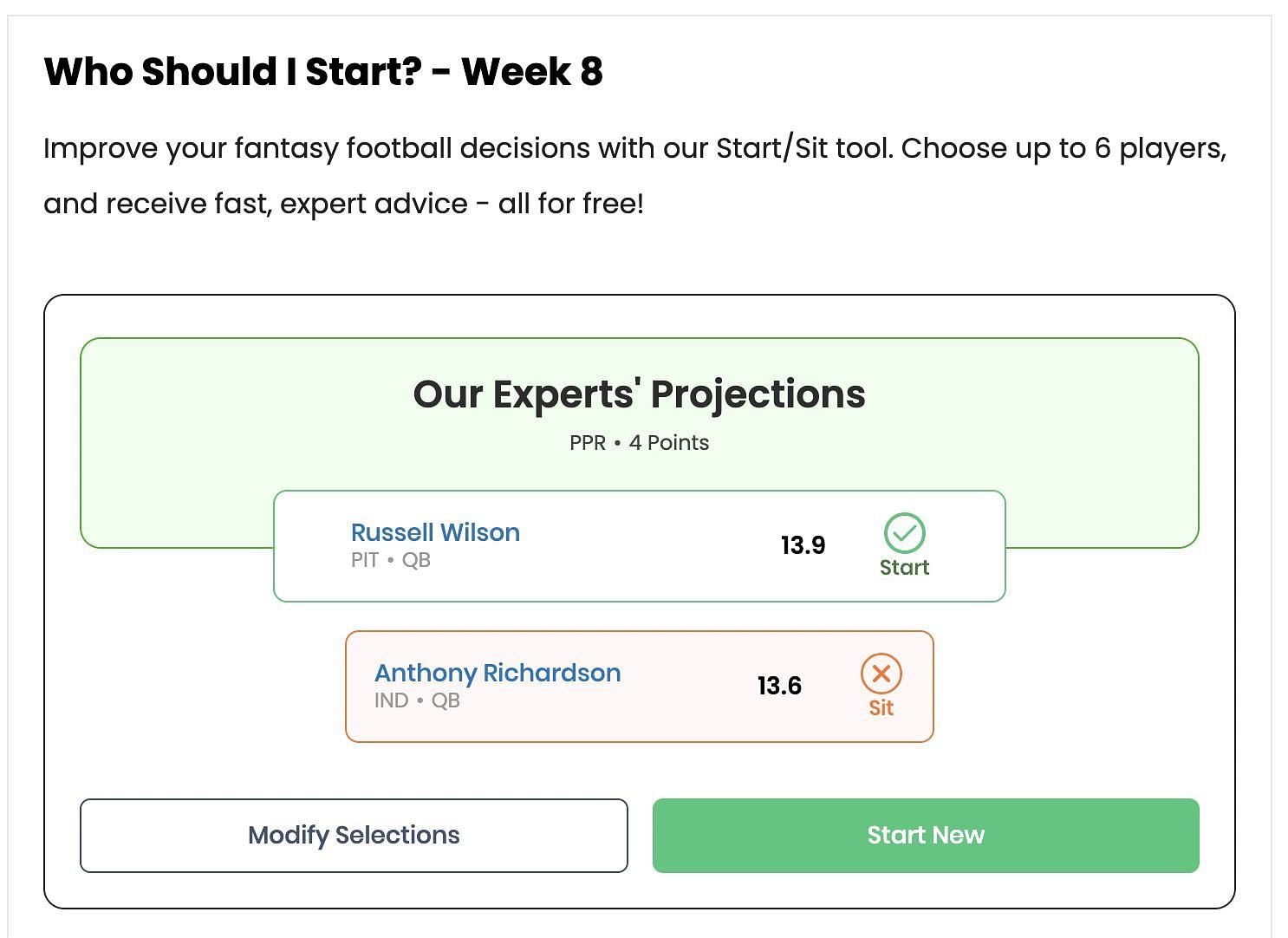 Sportskeeda&#039;s tool suggests starting Wilson over Richardson