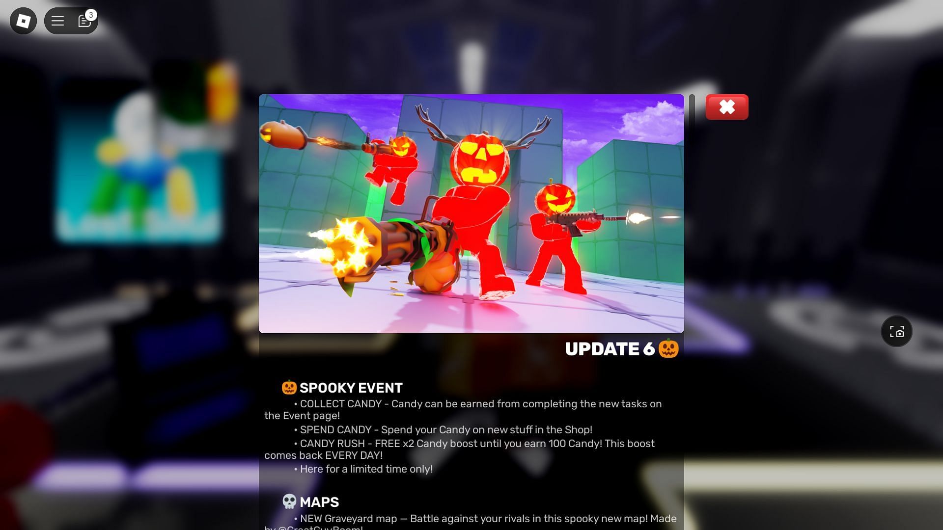 In-game update log (Image via Roblox)