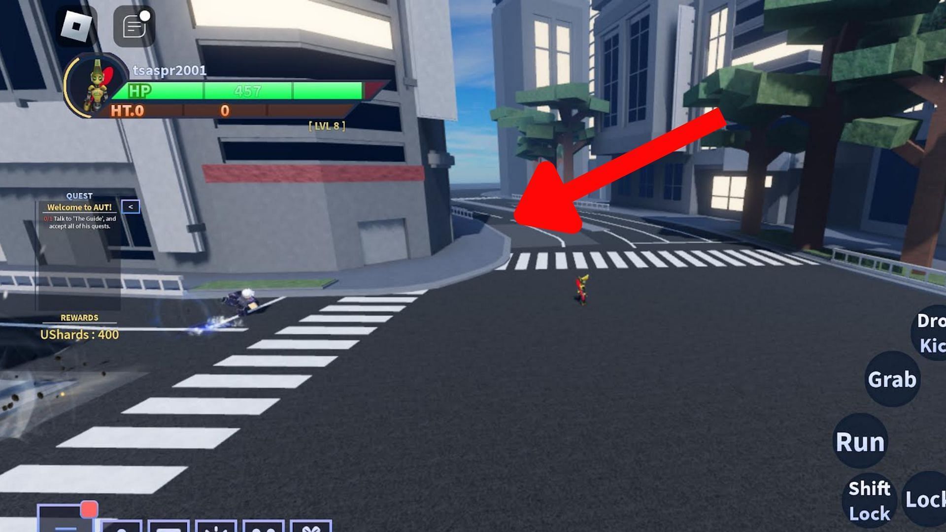 The Strongest in History boss location in A Universal Time (Image via Roblox)