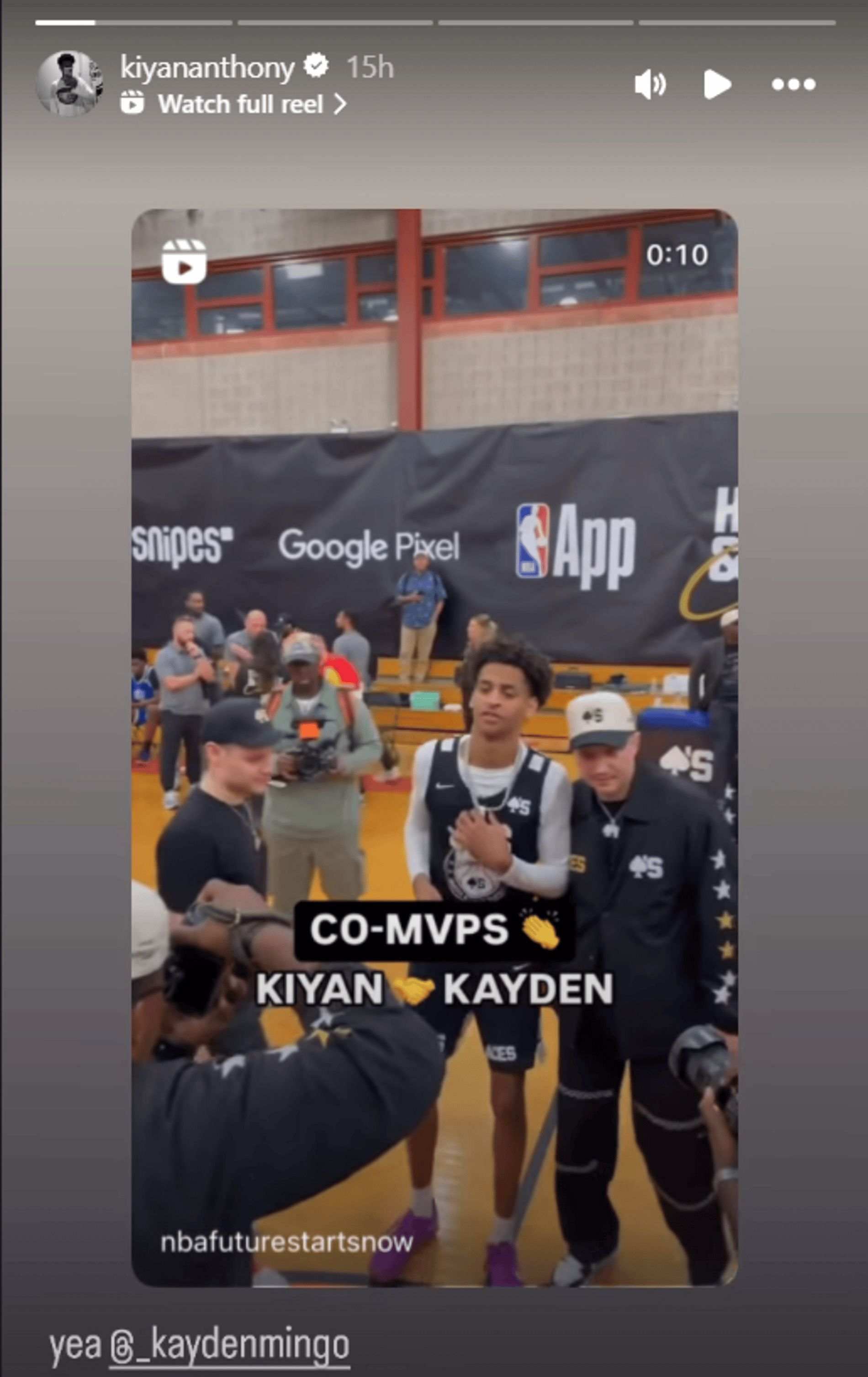 Kiyan Anthony reacts to winning co-MVP honors (Source: Instagram.kiyananthony)