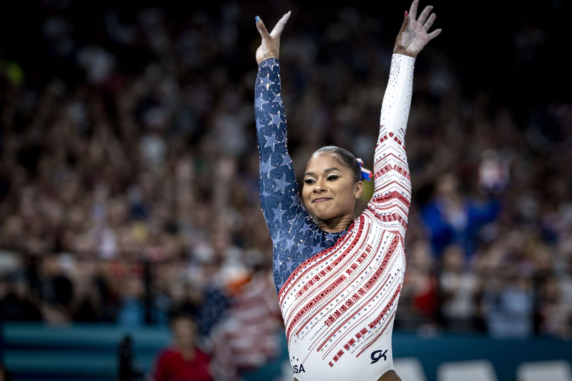 Jordan Chiles after her team finals performance at the Olympic Games Paris 2024 - Artist; (Source: Getty)