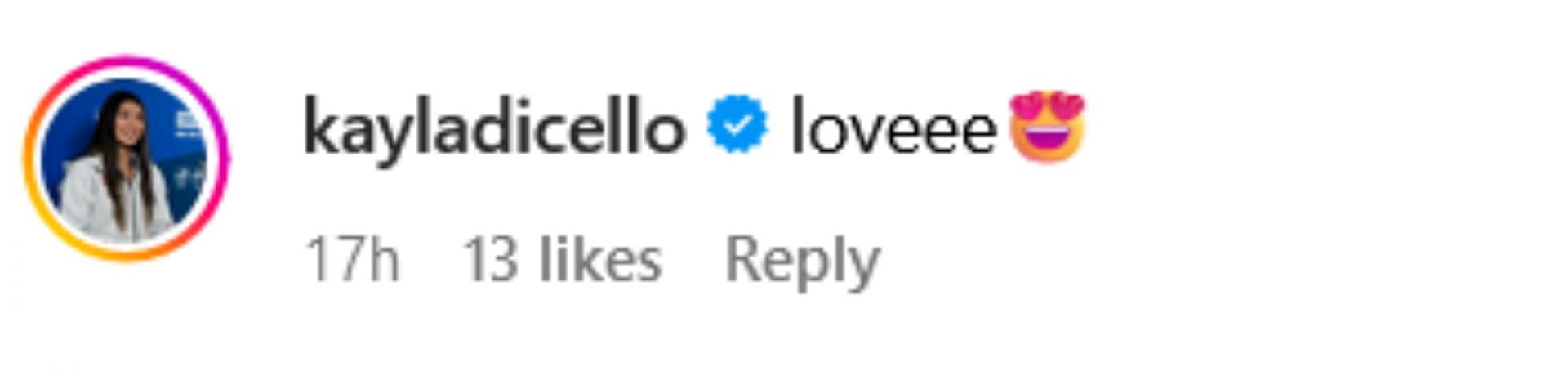 Screenshot of Kayla DiCello&rsquo;s comment to Lee&rsquo;s post. Credits - IG/ @sunisalee