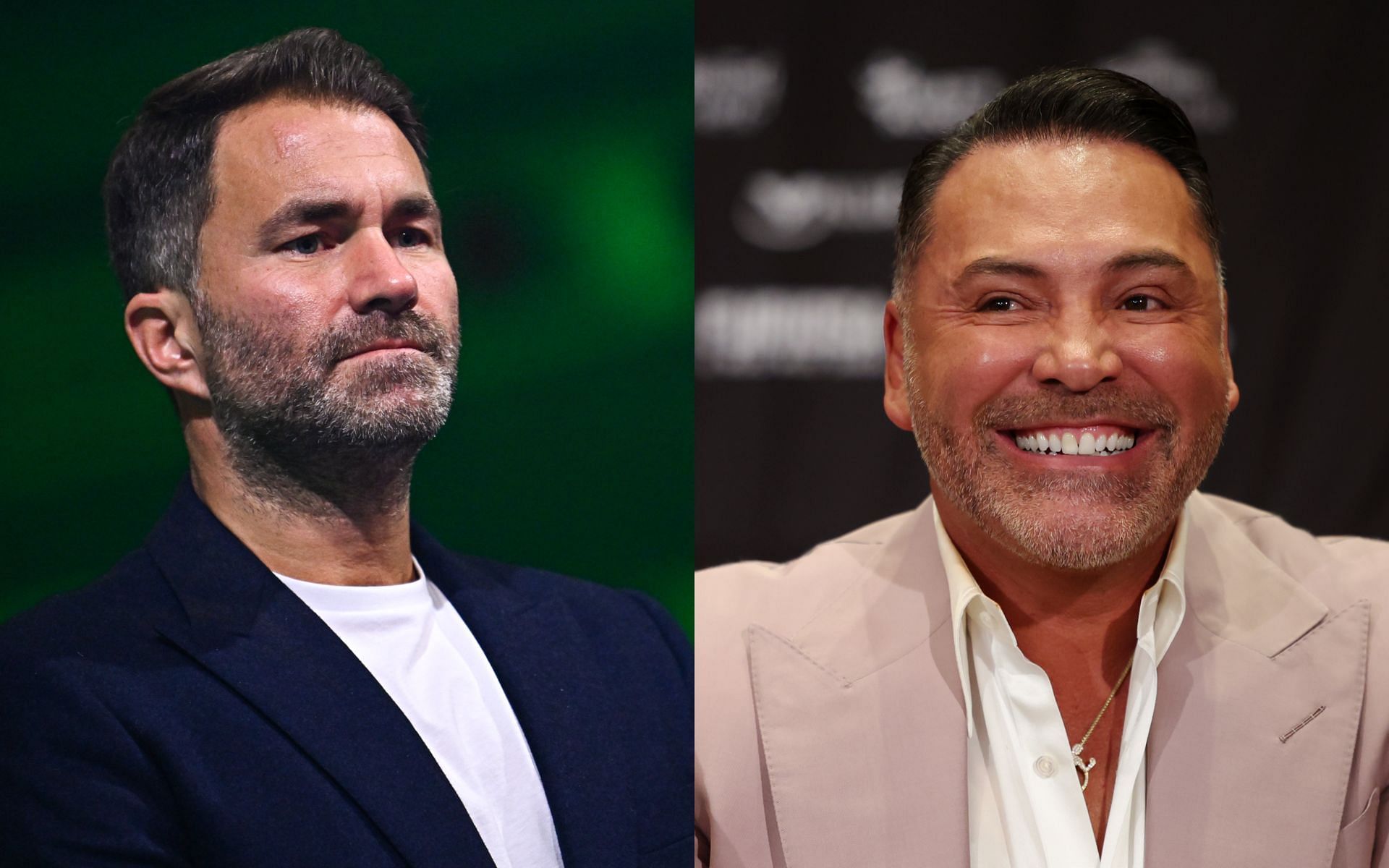 Oscar De La Hoya (right) slams Eddie Hearn (left) on social media. [Image courtesy: Getty Images] 