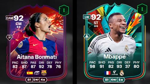 Bonmati Trailblazer and Mbappe Total Rush cards (Images via FUTBIN || EA Sports)