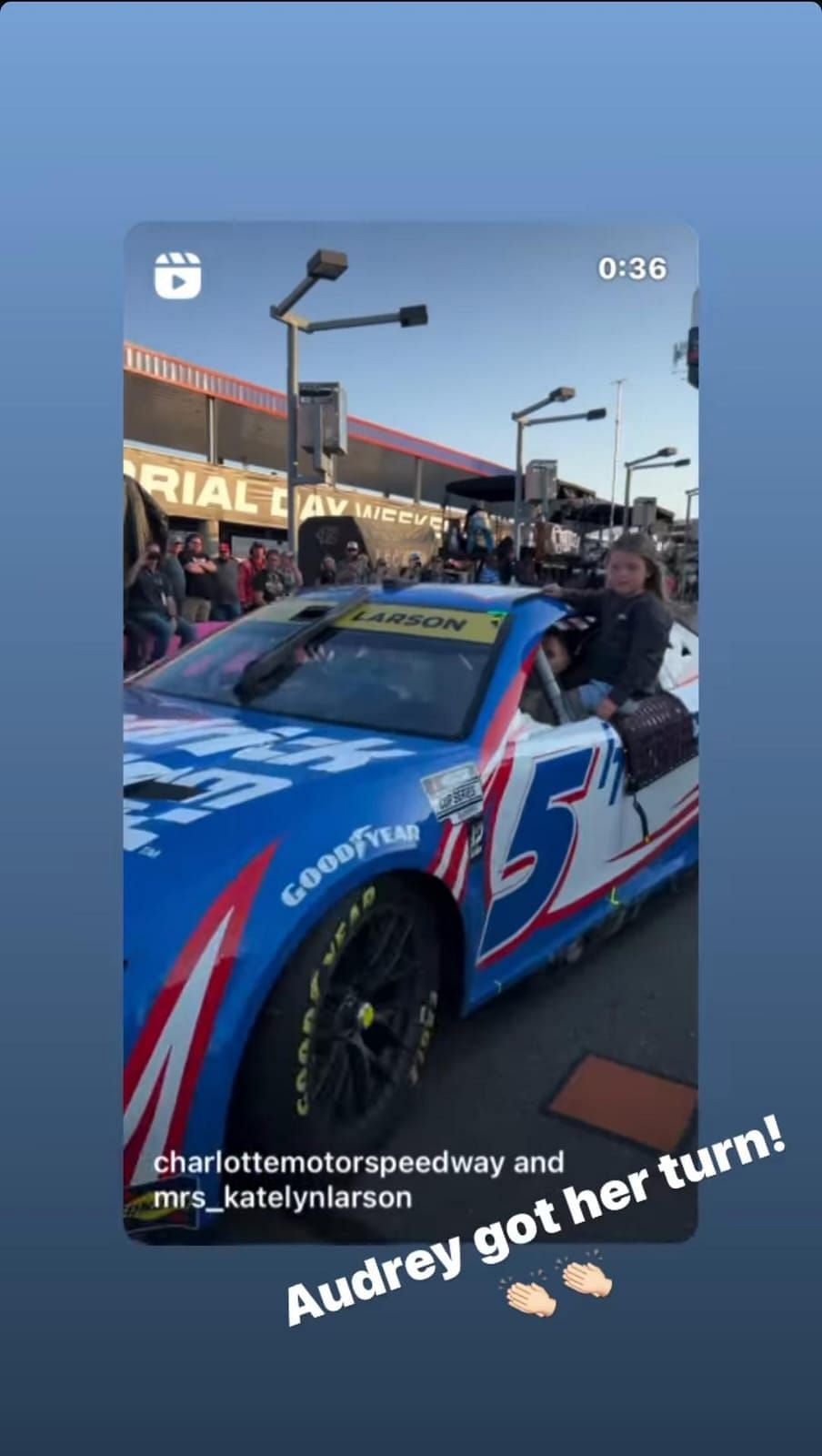 Screenshot of Kyle Larson and his daughter&#039;s joyride (Source: instagram@mrs_katelynlarson)