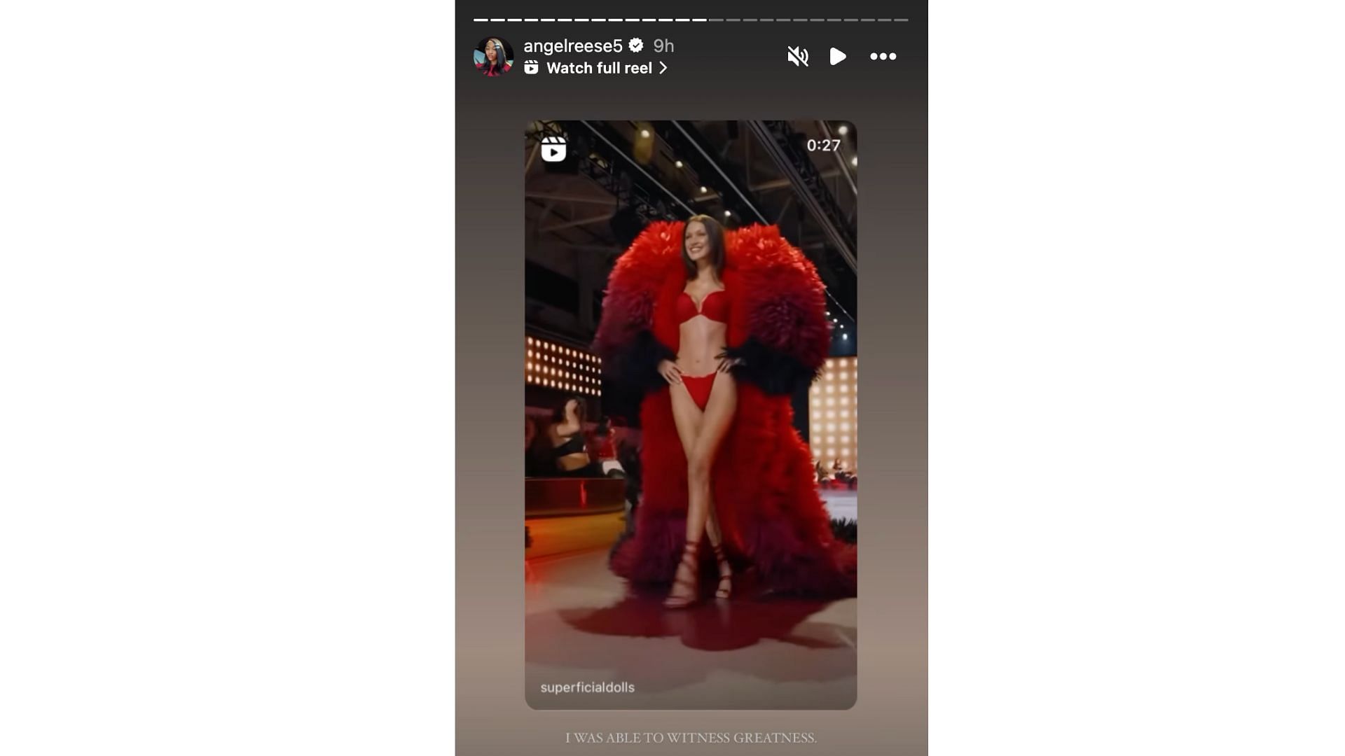 Angel Reese shares a photo of fashion model Bella Hadid at the Victoria&#039;s Secret event in NY. Photo Credit: Reese&#039;s IG account