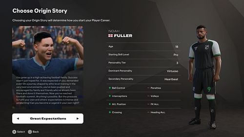 Choosing an Origin Story can influence your Personality Tier (Image via EA Sports)