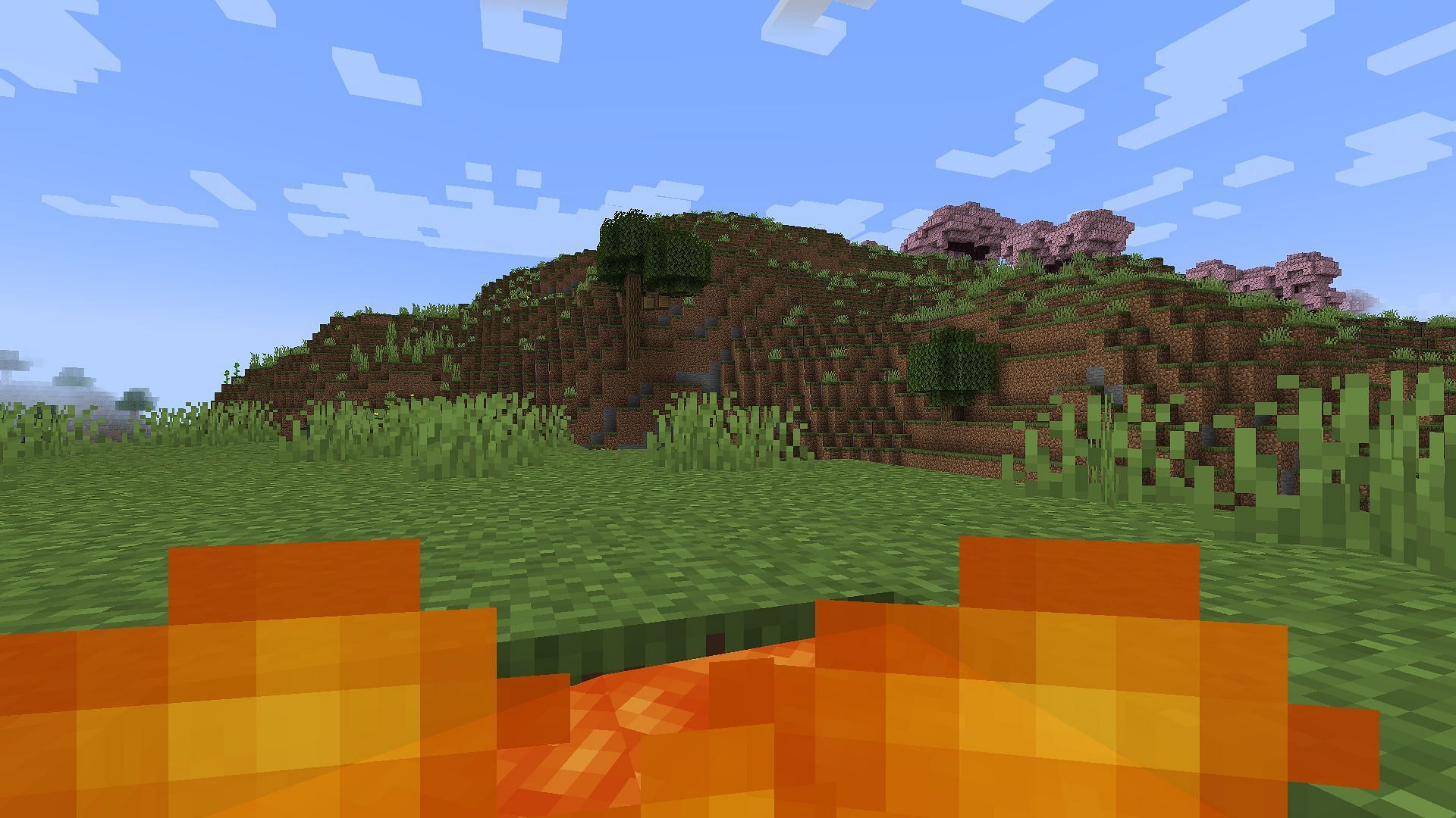 The Minecraft Low on Fire resource pack reduces the flames when you are on fire (Image via Mojang Studios/Haikis)