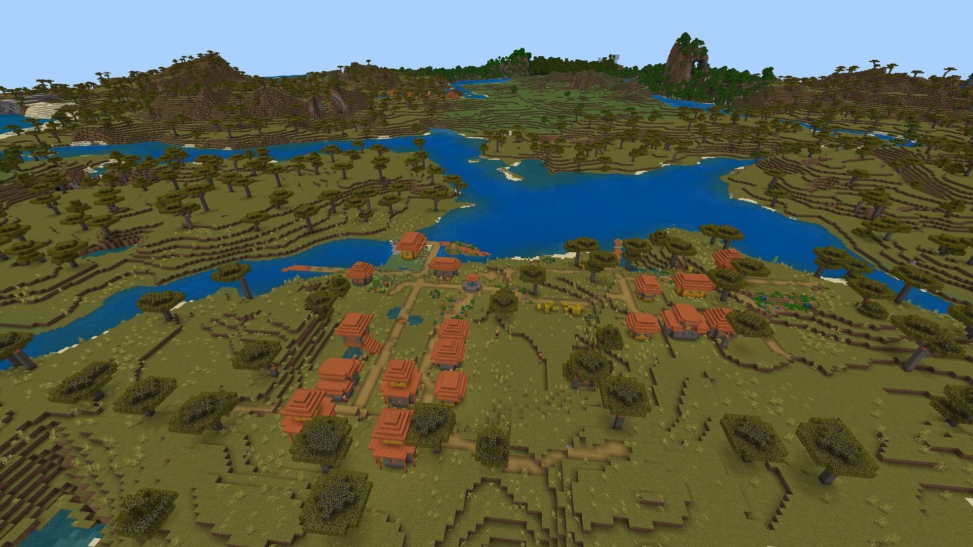 This seed offers four villages at spawn (Image via Mojang)