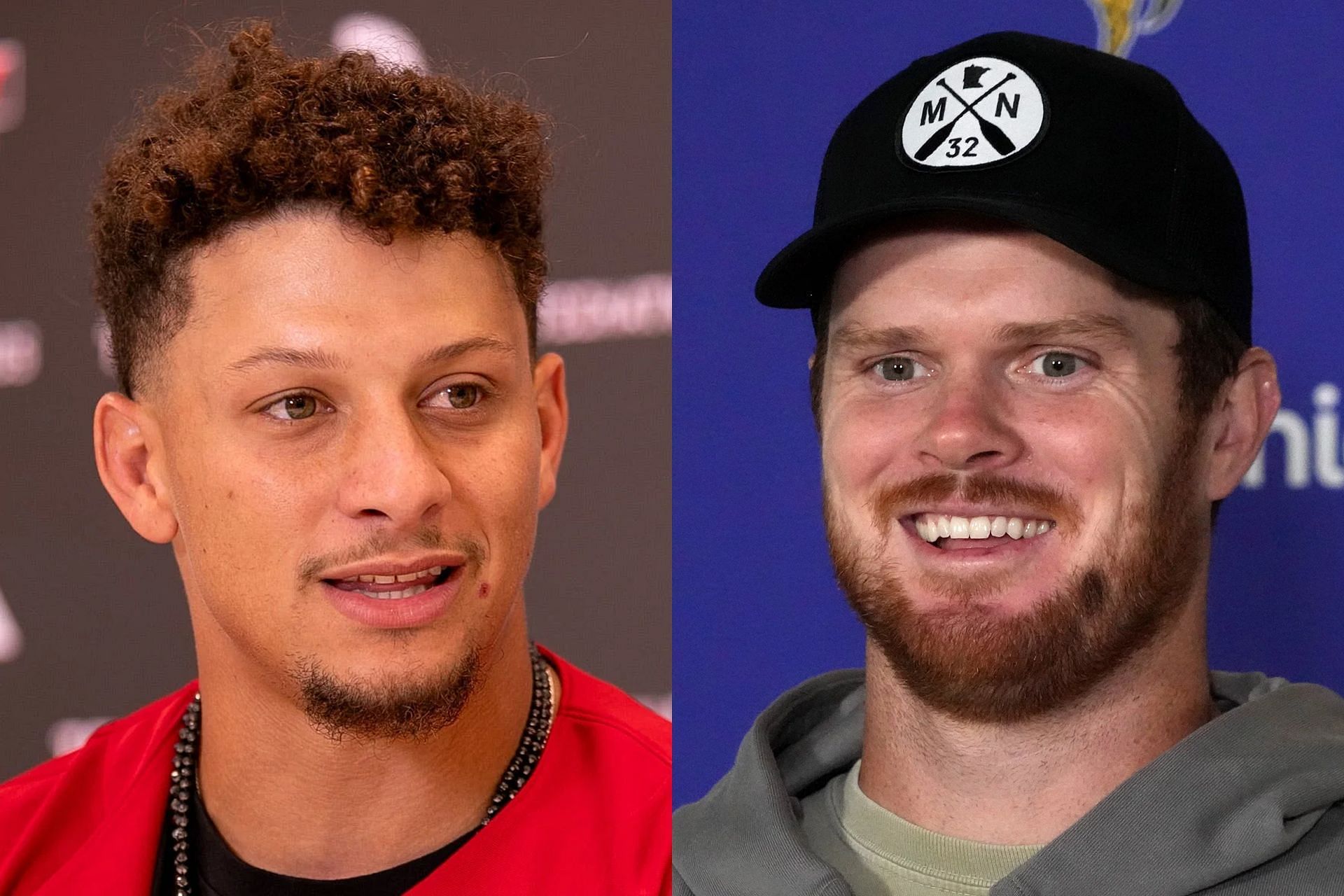 Patrick Mahomes - L and Sam Darnold - R (Collage Images Credit: IMAGN)