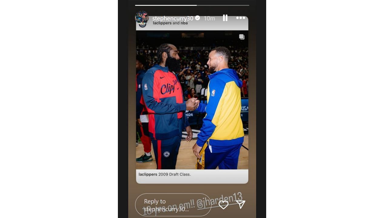 Steph Curry to James Harden on Instagram. [photo: @stephencurry30/IG]