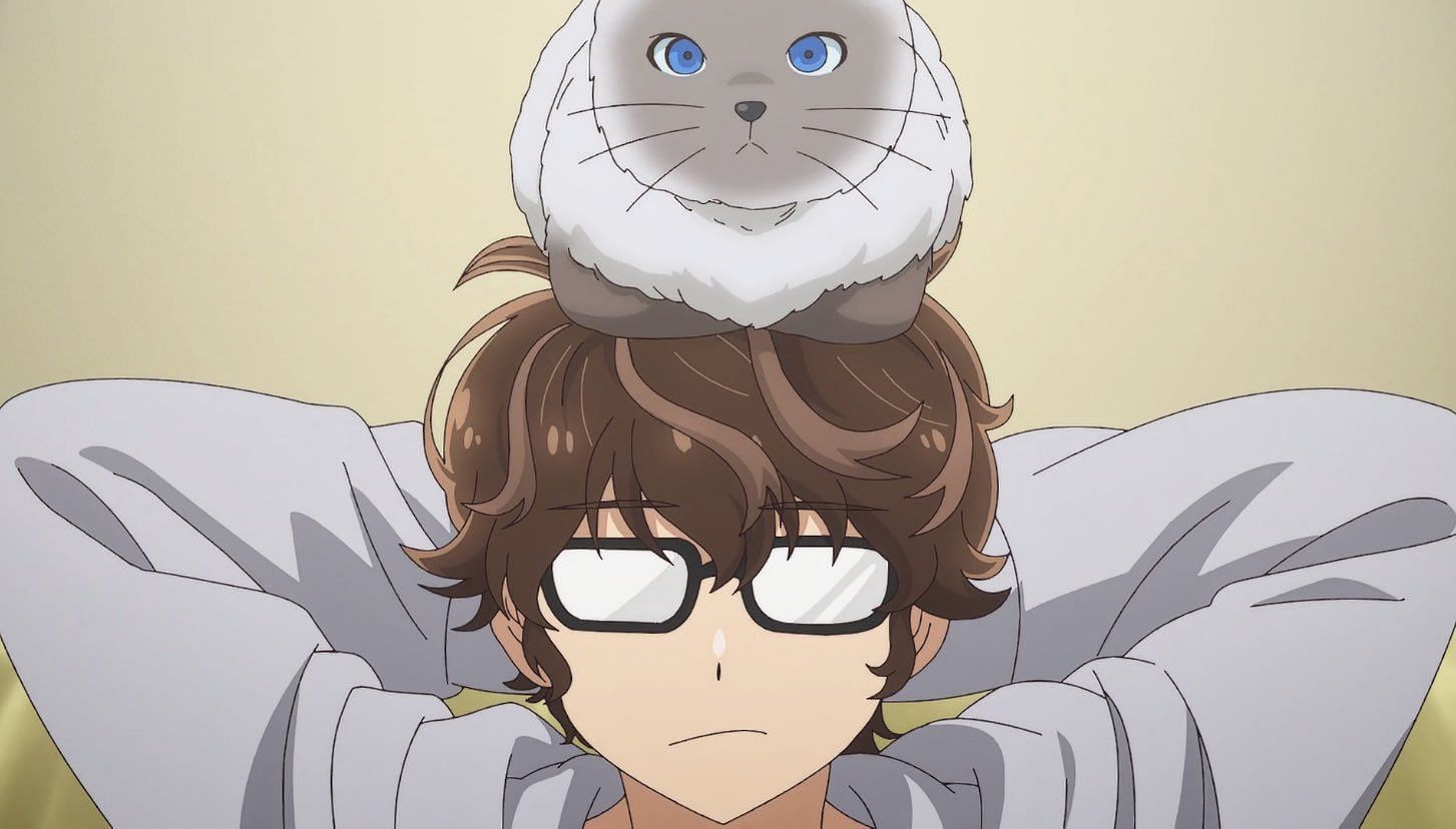 Takuya and his pet cat, Kama as seen in the anime (Image via Ashi Productions)